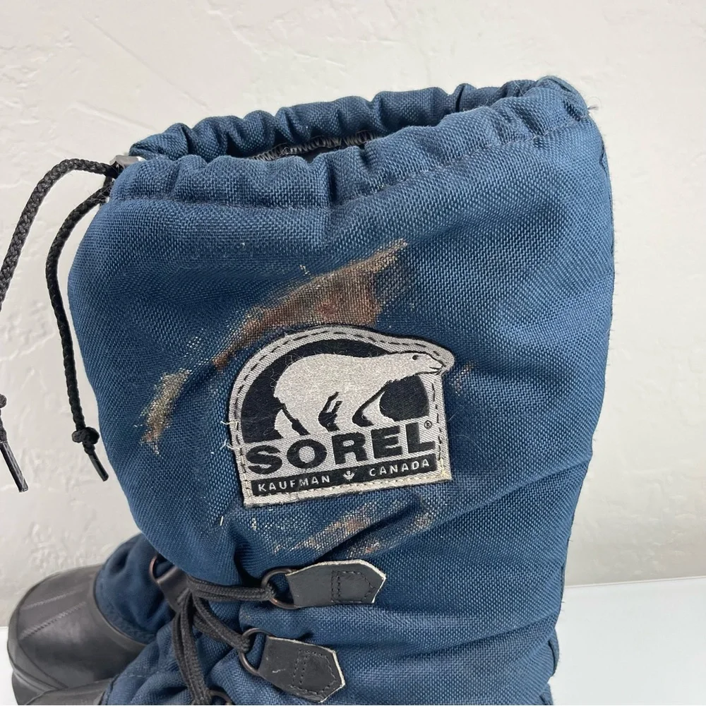 VTG‎ Sorel Boots Winter Snow Arctic Heavy Lined Blue Black Lace Up Heavyweight